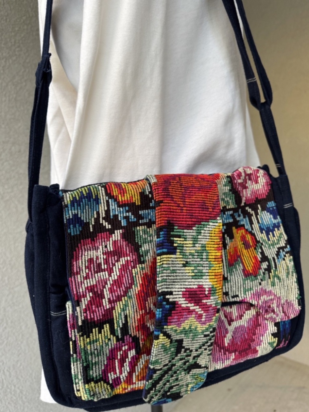 Vintage RARE Handmade 100% Cotton Adjustable Boho Crossbody Messenger Bag Purse